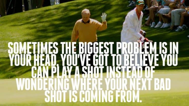 Jack Nicklaus quote about playing without overthinking on a motivational poster background