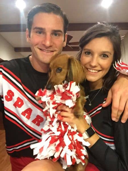 Brandon Saad with his girlfriend and pet