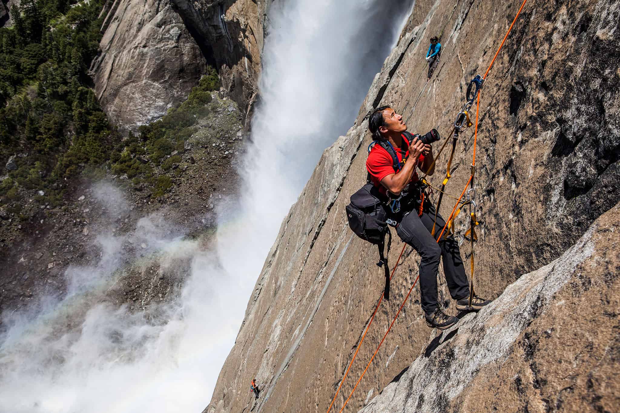 Jimmy Chin while climbing