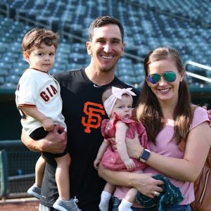 Pat Venditte with his wife and children