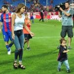 Antonela Roccuzzo with Lionel Messi after wining Copa del Rey title