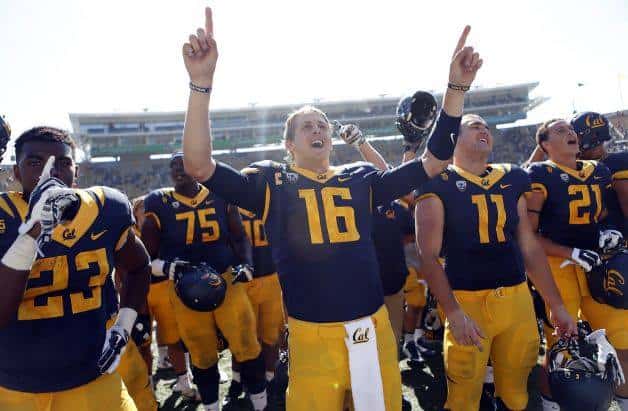 Jared Goff celebrating a win for Cal in 2014.