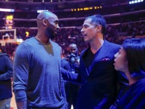 Kobe Bryant with his former agent Rob Pelinka.