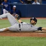 Kevin Kiermaier sliding for a defense save.