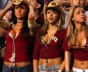 Jenn Sterger (Left) stands as an FSU Cowgirl in 2005
