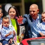 With his family