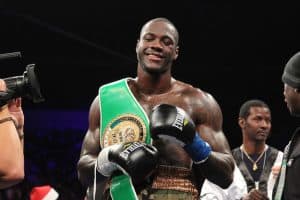 Deontay Wilder all smiles after winning the championship