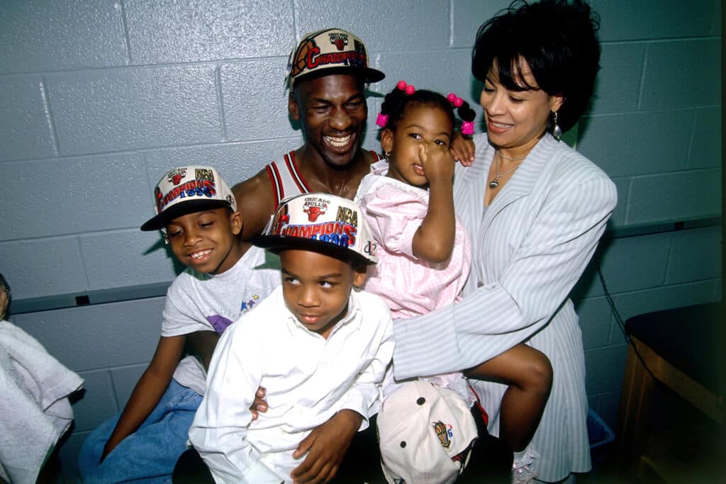 Michael Jordan with his 1st wife and sons