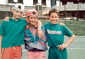 Djokovic (centre) in tennis camp during his childhood