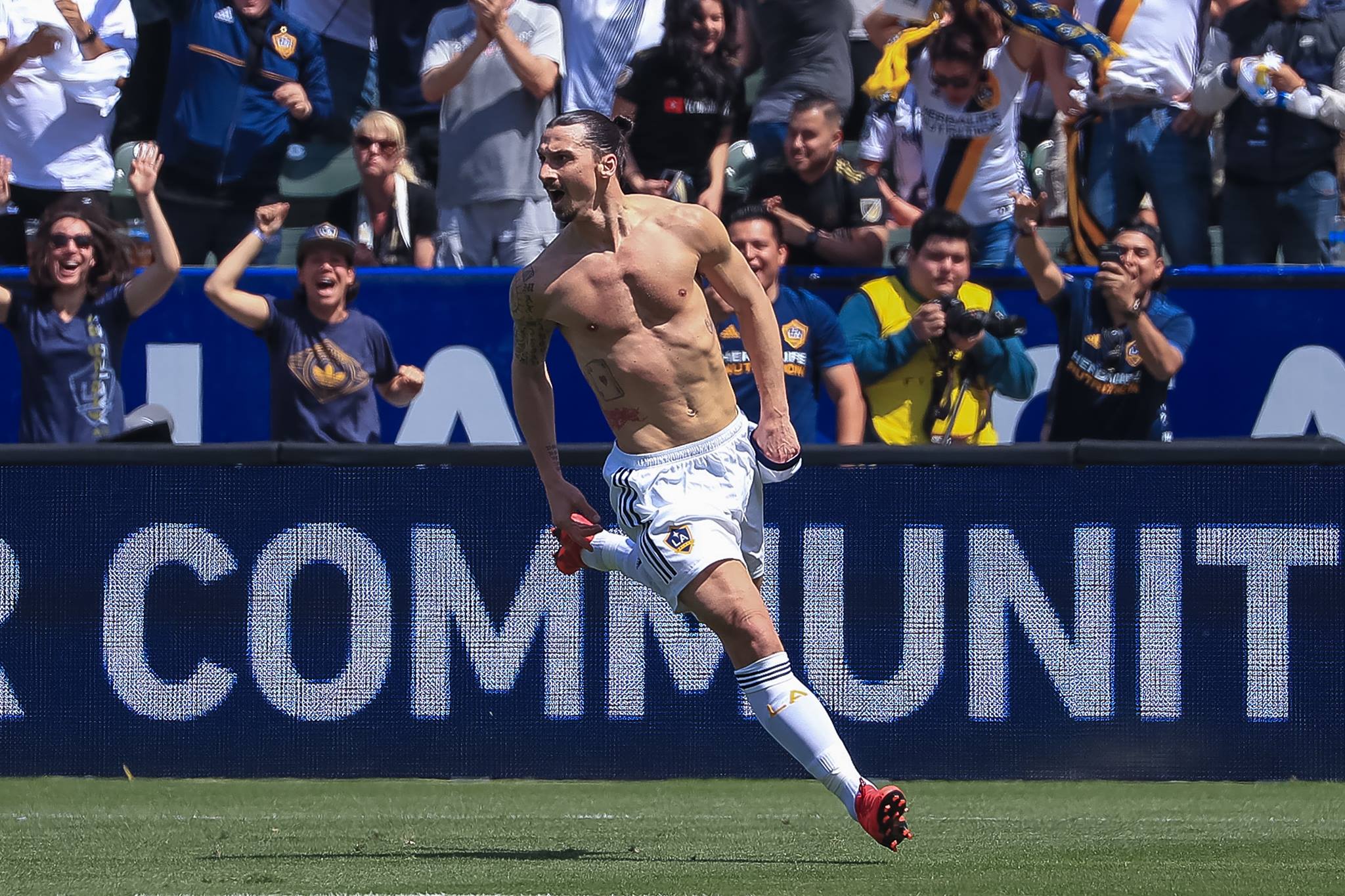Zlatan celebrates after scoring goal for LA Galaxy