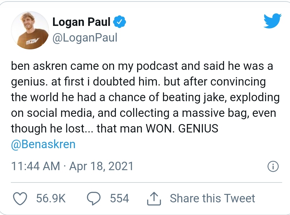 Logan Paul calls Ben Askren a genius!