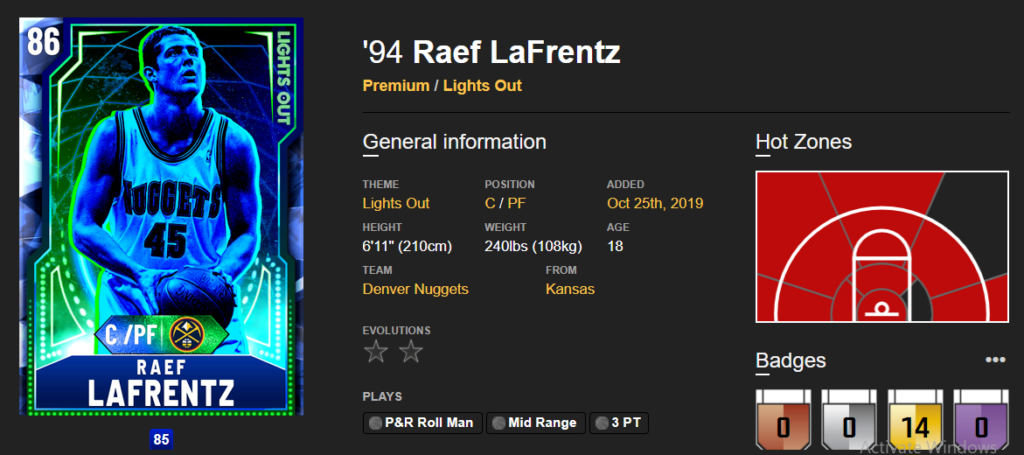 The Light Out themed Card of Raef LaFrentz