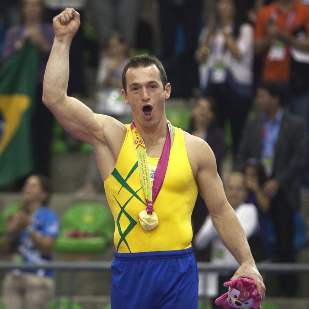 Diego Hypolito, happy after winning a gold medal for his country