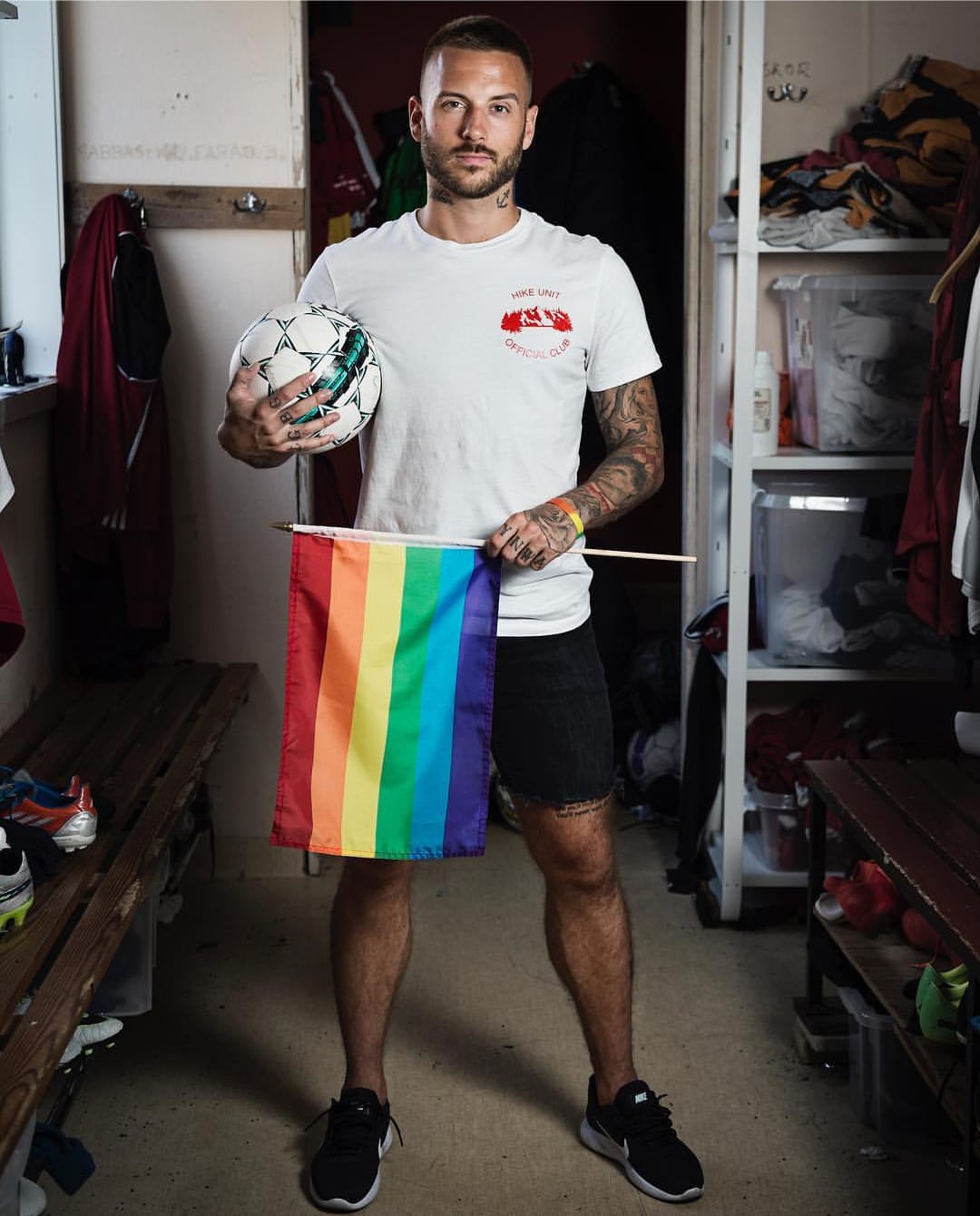 Anton Hysen carrying LGBT flag