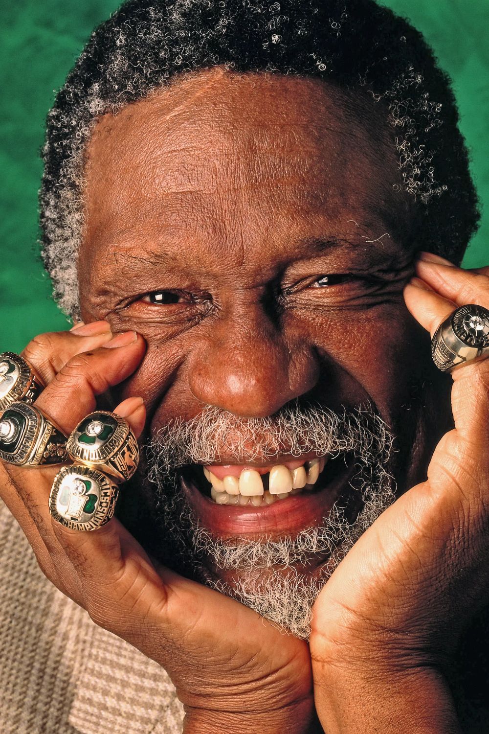 Bill Russell With His 11 NBA Championship Rings