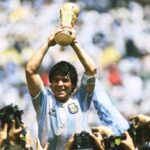 Maradona lifting 1974 World Cup