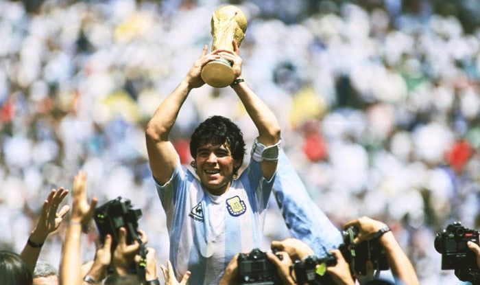 Maradona lifting 1974 World Cup