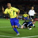 Ronaldo celebrates after scoring goal in 2002 WC final against Germany