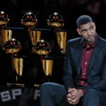 Tim Duncan during his jersey retirement ceremony