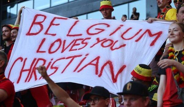 supporters of both nations displayed banners with the words like Belgium loves you Christian (Source: Ultimated Viral News)