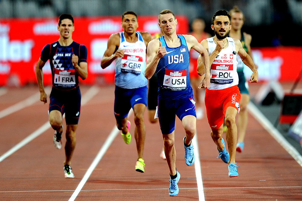 Clayton Murphy during his 800 meters race which he wins eventually.