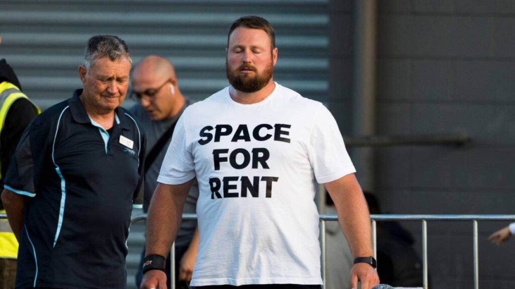 Tom Walsh in his Space For Rent T-shirt