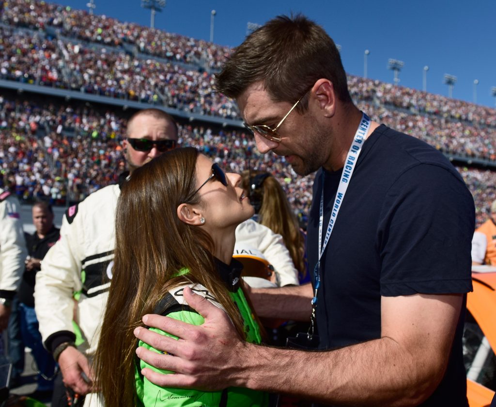 Aaron Rodgers and Danica Patrick at her final NASCAR race