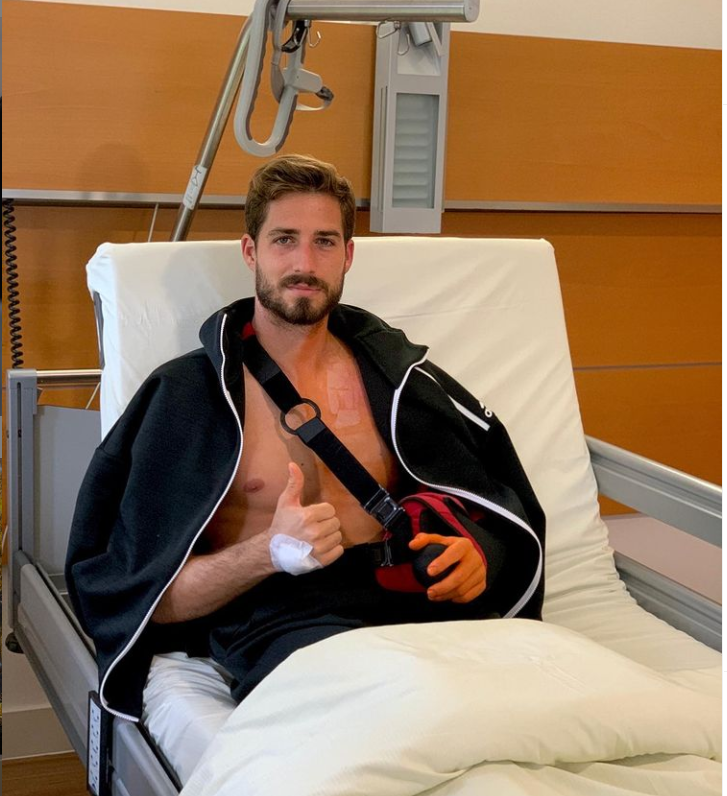 Injured Kevin Trapp in a hospital bed.