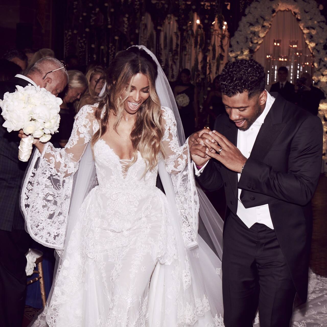Russell Wilson and Ciara during their marriage ceremony