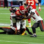 Tampa Bay Buccaneers tackles Travis Kelce in 2021 Super Bowl