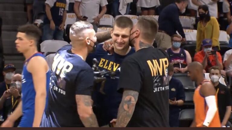 Nikola Jokić's brothers having a group hug