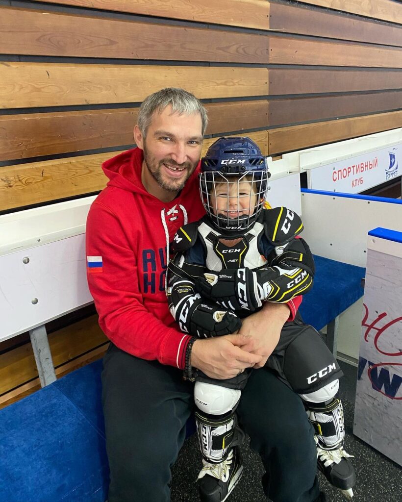 Alex Ovechkin and his first son Sergei posing for a picture after completion of practice for hockey (Source: Instagram)