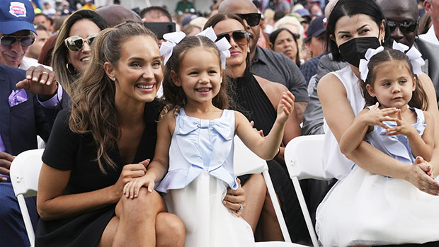 Derek Jeter's wife with her daughters during the Hall of Fame Induction.