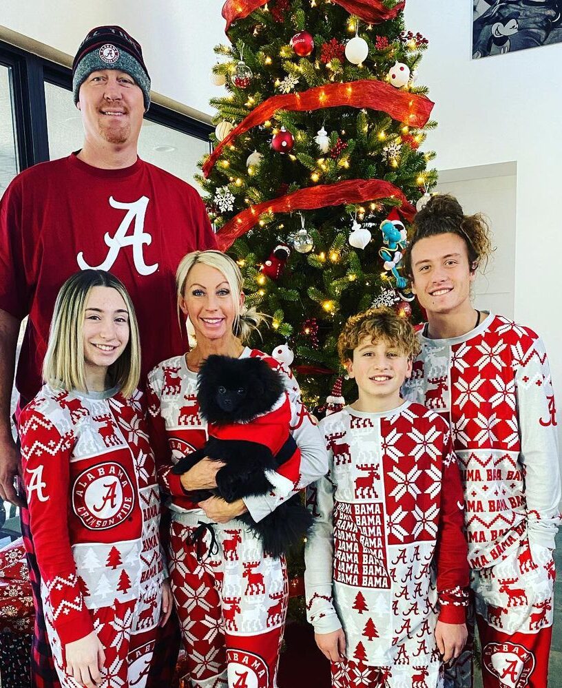 Carrie Cannon with her husband and family during the Christmas time