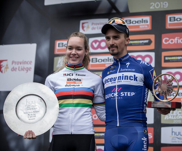 Anna van der Breggen and Julian Alaphilippe on podium as race winners of La Flèche Wallonne 2019