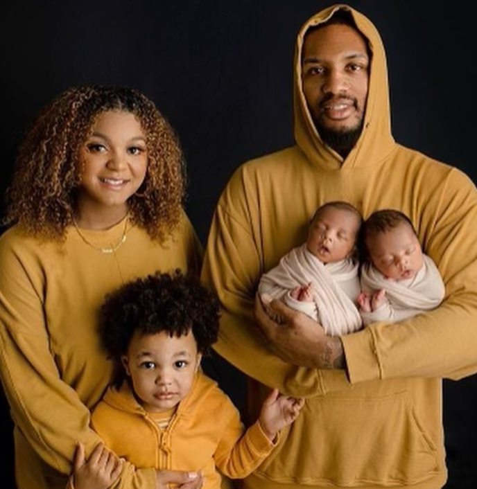 Damian Lillard, his wife Kay'la Hanson, Elder Son Damian Lillard Jr. and the twins Kali and Kalii