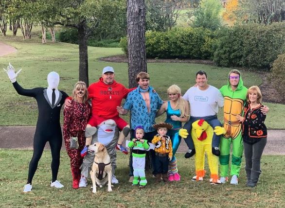 Picture shared by Debra on her Instagram with her family in Halloween costumes