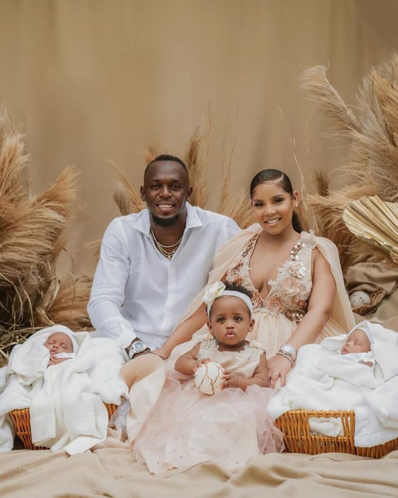 Usain Bolt along with his girlfriend Kasi Bennett and three children- a daughter and twin sons (Source: Instagram)
