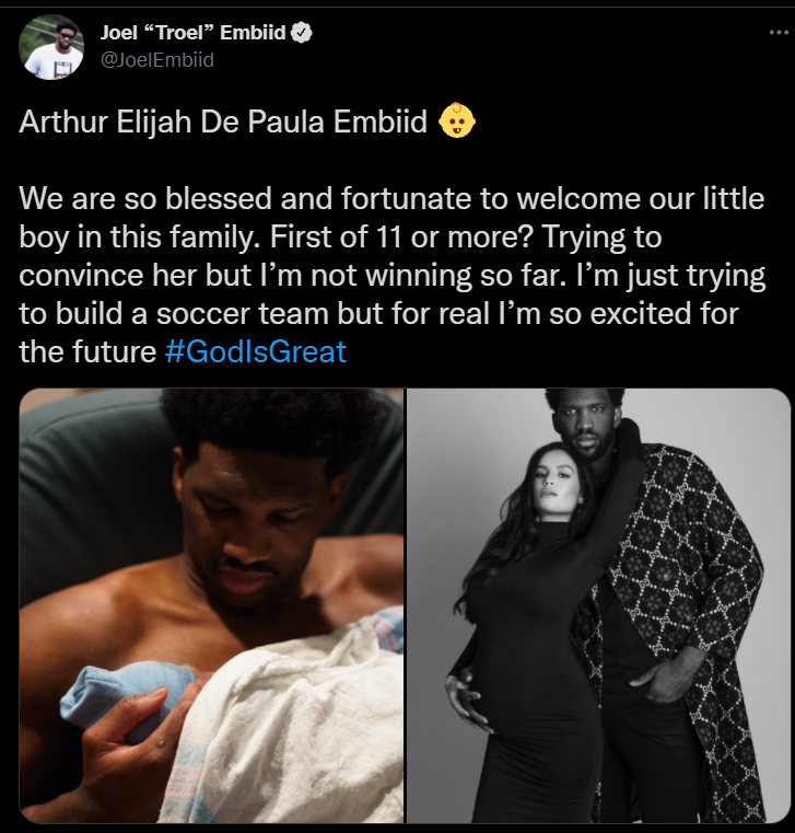 Joel Embiid's announcement post about his son named after his brother Arthur