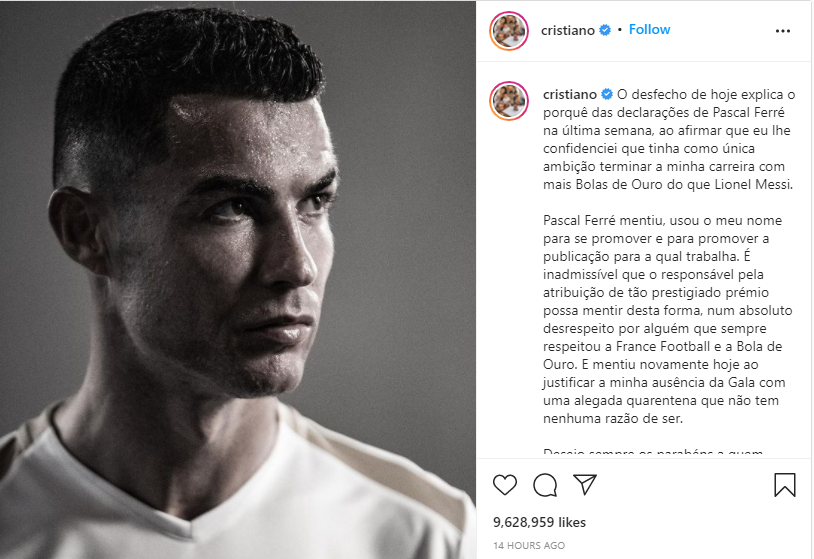Christiano Ronaldo's Instagram post 