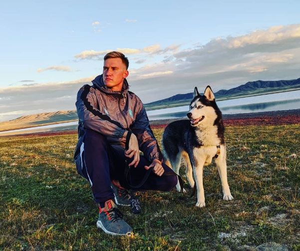 Dmitriy Balandin with his dog