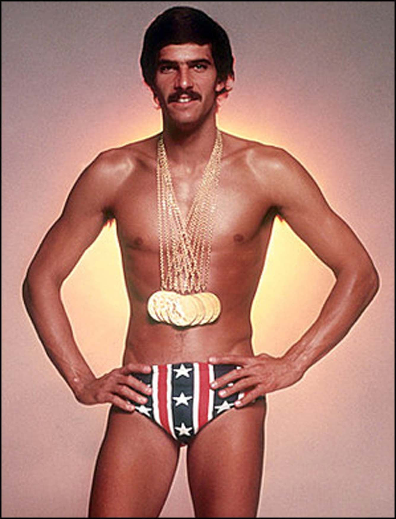 Much talked about picture of Swimming Champion Mark Spitz flaunting four Olympic medals. 