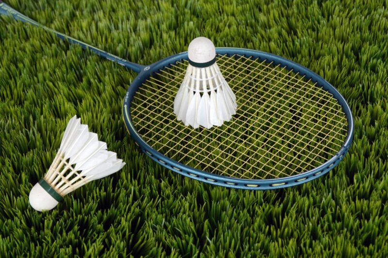 Badminton_grass_racket_shuttlecocks