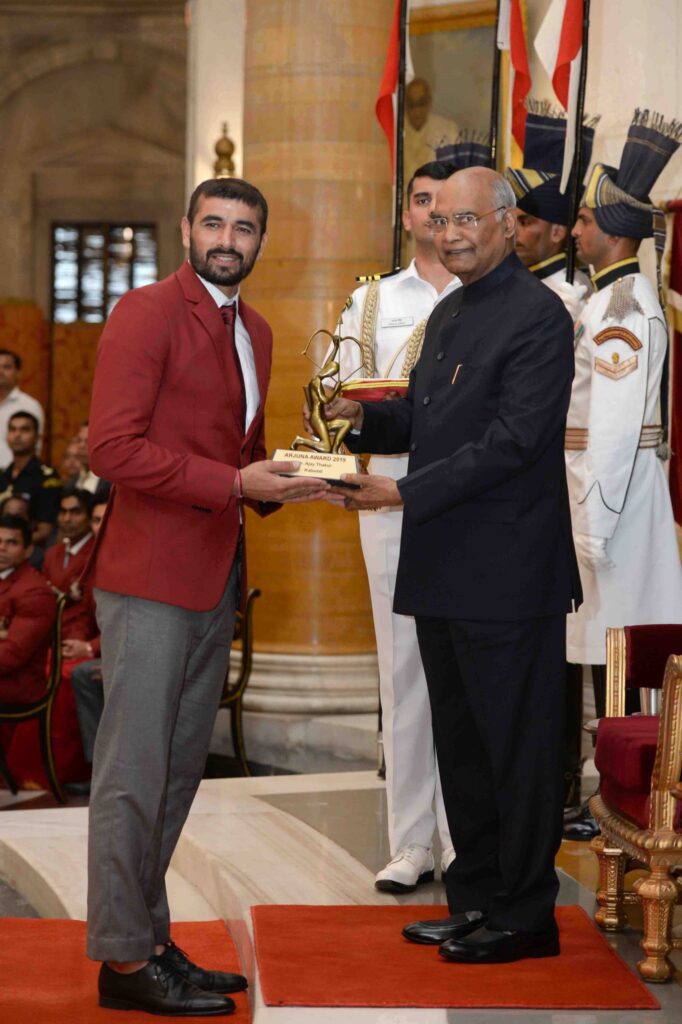 Ajay Thakur receiving the prestigious Arjun Award in 2019.