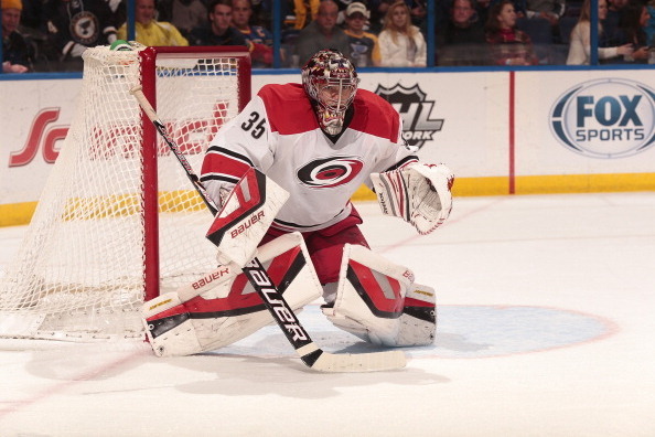 Justin Peters playing as goaltender for Carolina Hurricanes