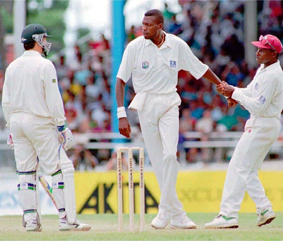 Curtly Ambrose losing his temper at Steve Waugh