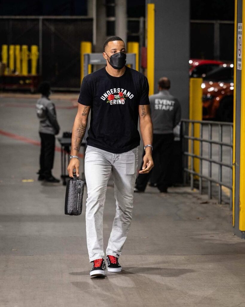 Norman Powell in his merch, UTG's outfit