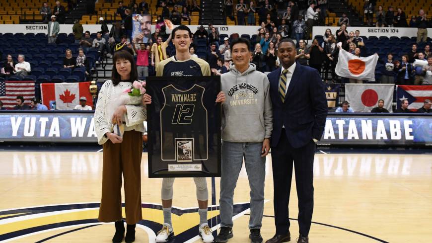 Watanabe With His Parents & Coach