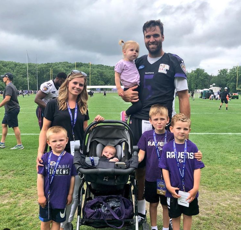 American Quarterback With His Wife Dana Grady And Children