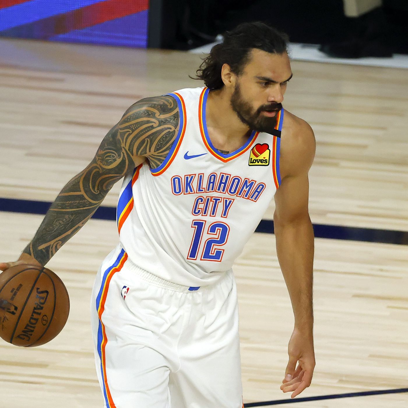 The arm and tattoo of Oklahoma City Thunder center Steven Adams 12 before  action against the Philadelphia 76ers at Wells Fargo Center  HoopsHype